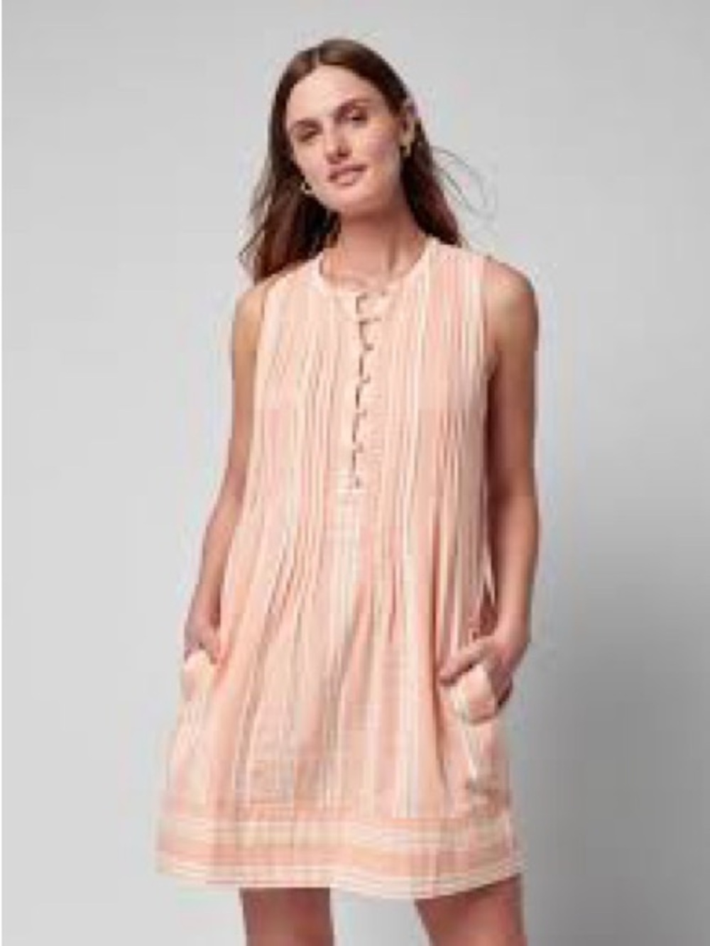 Faherty Dress Large Orange Striped Isha Organic Cotton Gauze Sleeveless Pockets.